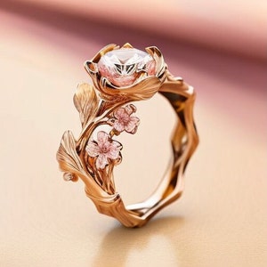 flower engagement ring, cherry blossom engagement ring, unique engagement ring, twig engagement ring, geek engagement, flower gold ring