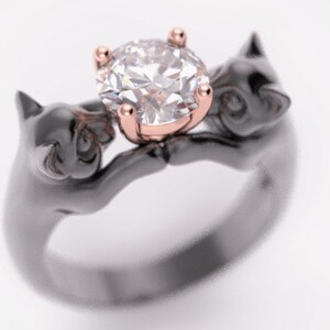 black cat engagement ring, geek engagement ring, , cats wedding ring cat lover, kitten engagement ring, vegan engagement ring