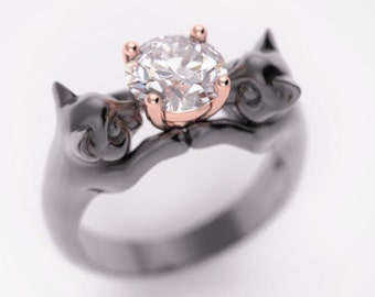 black cat engagement ring, geek engagement ring, , cats wedding ring cat lover, kitten engagement ring, vegan engagement ring