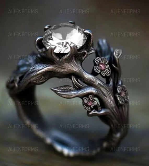 Flower Engagement Ring Cherry Blossom Engagement Ring Leaves Organic Ring twig Engagement Ring leaf Engagement Black Gold Gothic Etsy Canada