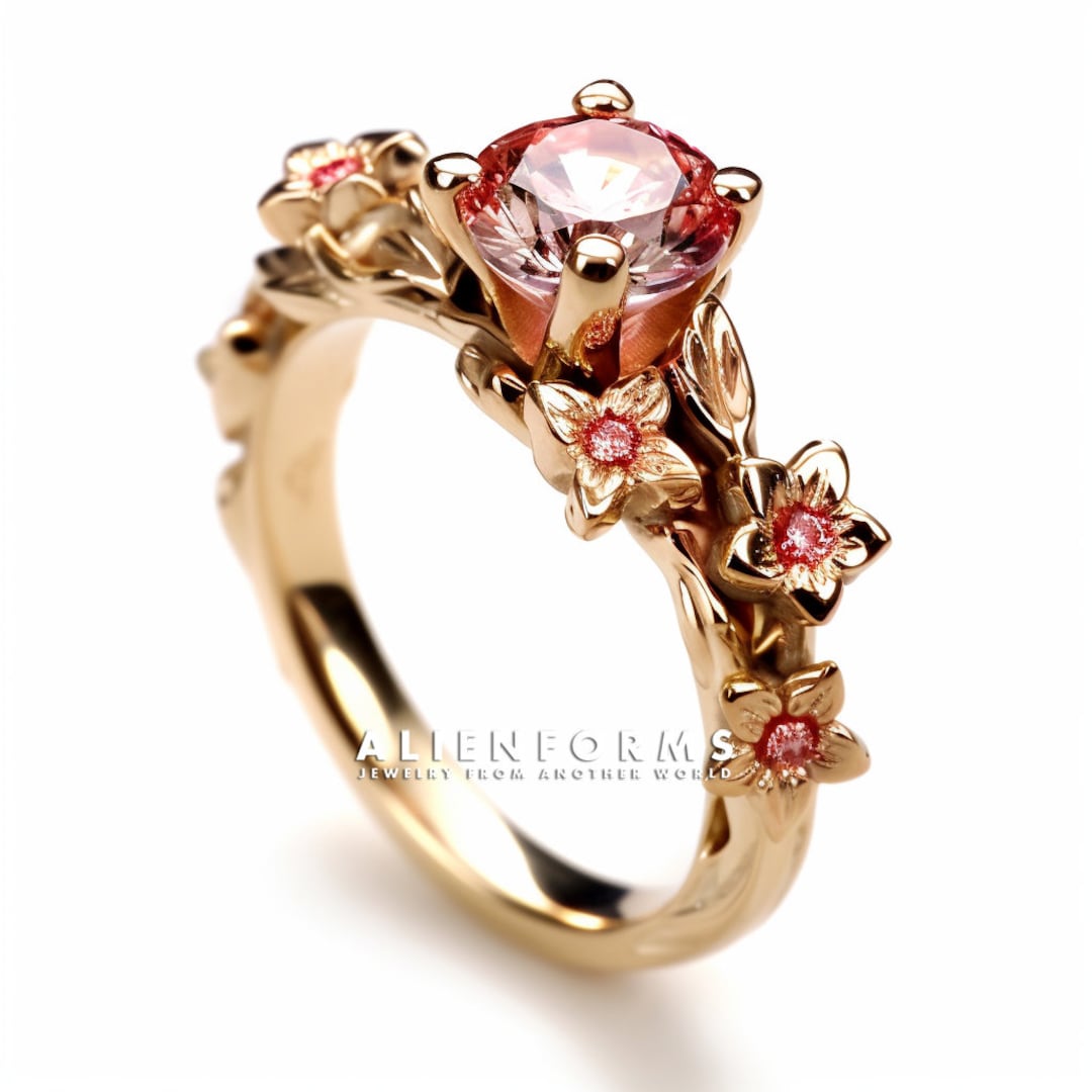 Flower Engagement Ring, Tourmaline Engagement Ring, Diamond Engagement