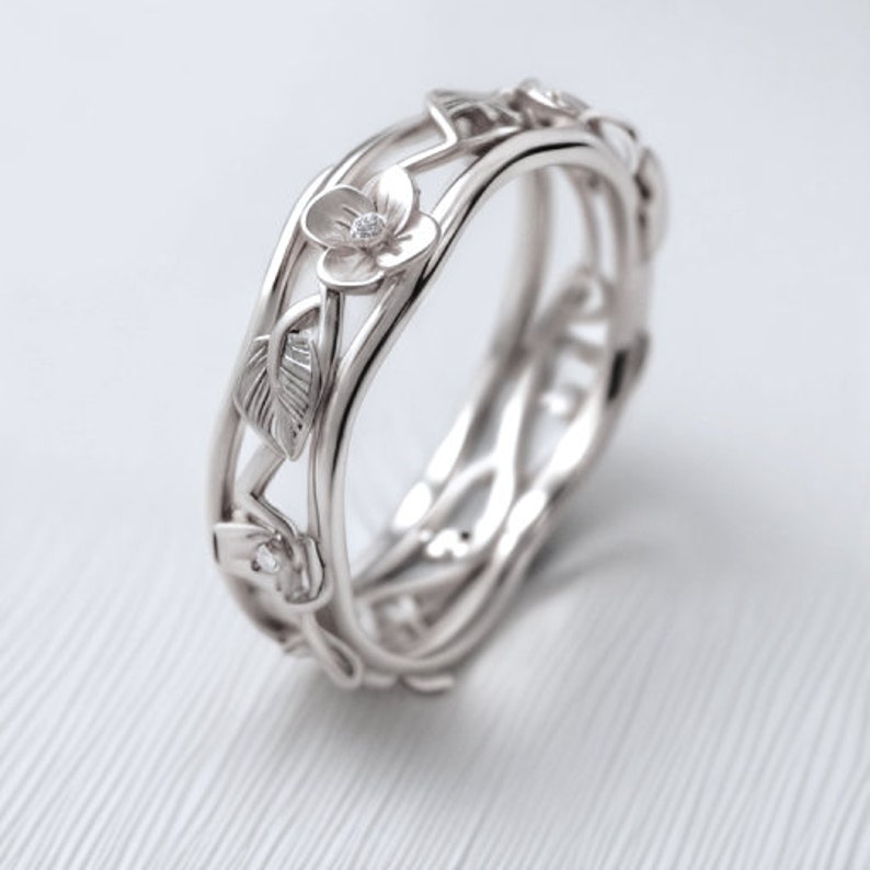 flower engagement ring, cherry blossom engagement ring, zircon engagement ring, twig engagement ring, geek engagement, flower ring image 2