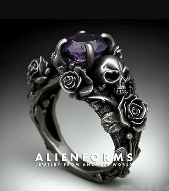Skull and rose engagement ring deals