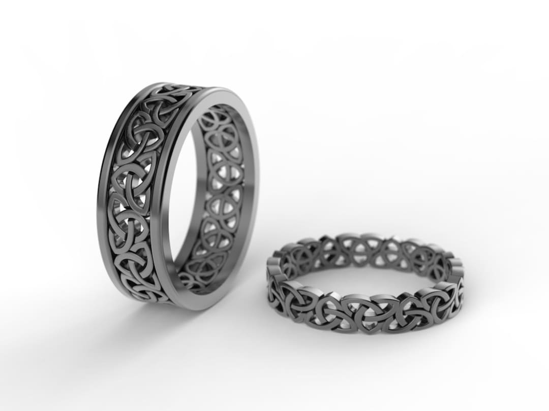 Black Celtic Wedding Ring Set Trinity Celtic Rings Black - Etsy
