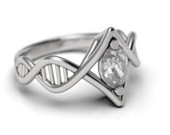 DNA engagement ring, geek engagement ring, moissanite engagement ring, science engagement ring, microbiology ring, science nerd engagement