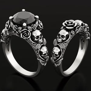 Skull engagement ring, Gothic engagement ring, alternative engagement ring, pirate skull and rose, macabre heavy metal, biker, Memento mori