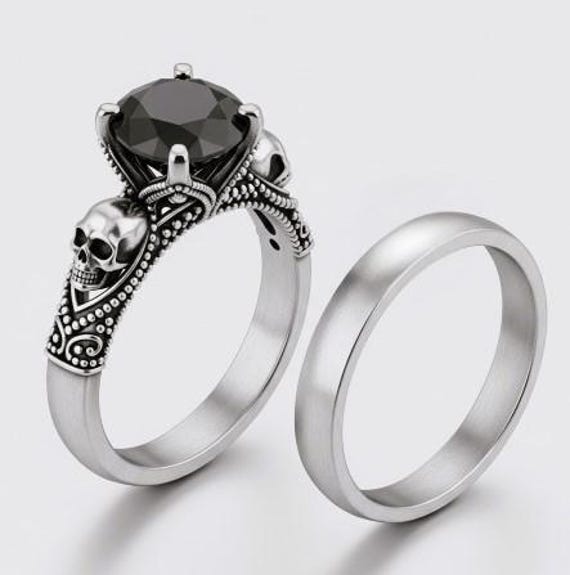 Anillo de compromiso con calavera, anillo de compromiso vintage
