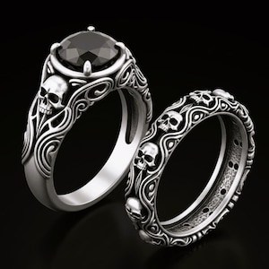 Skull engagement ring, Gothic engagement ring, alternative engagement ring, pirate skull, geek wedding, heavy metal, biker