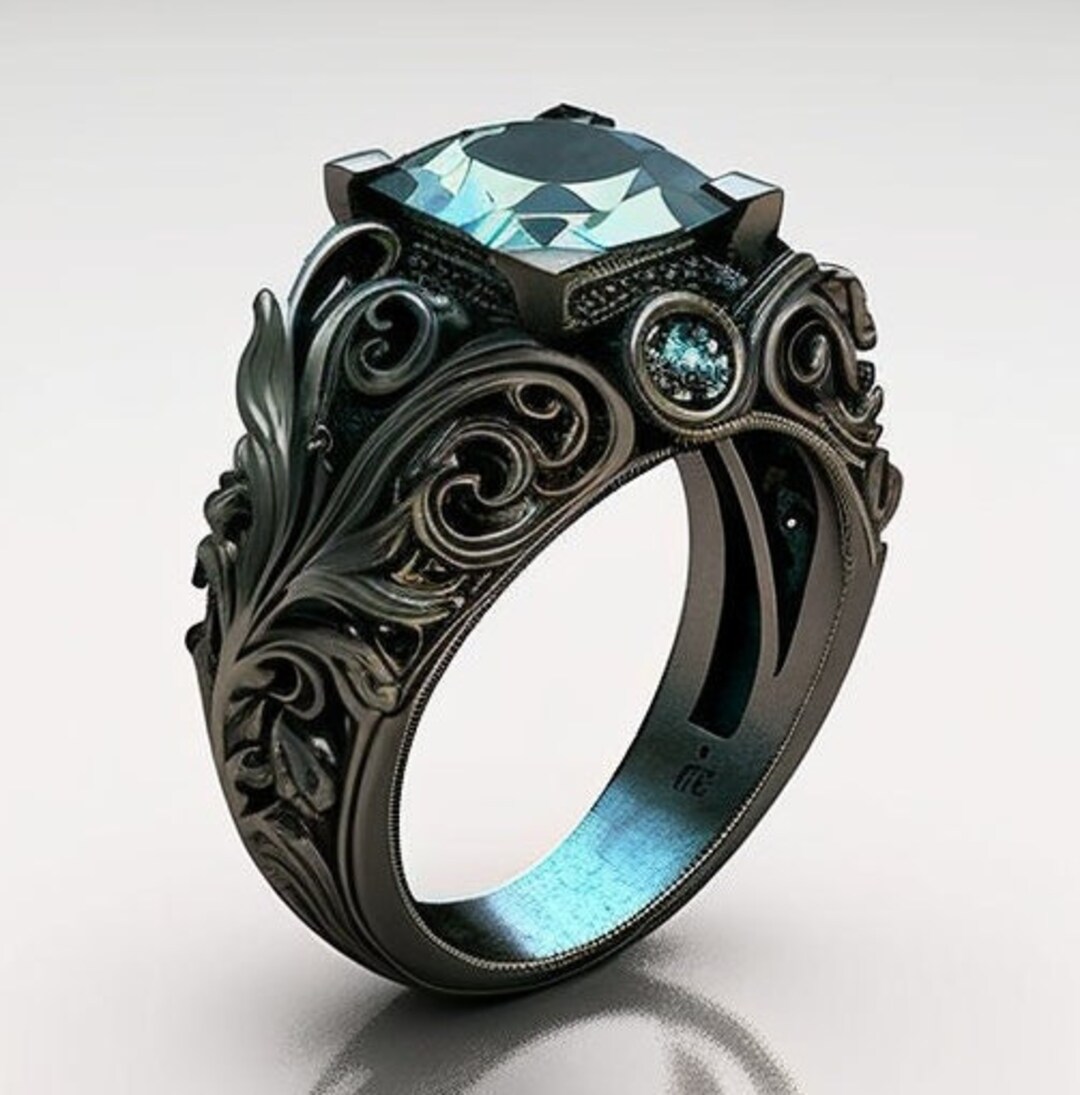 Black Gold Engagement Ring, Non Traditional, Gothic Engagement Ring