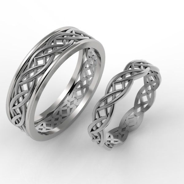 Keltische trouwring set, zijn en haar Keltische ringen, Keltische trouwringen, gouden Keltische ring, knoopring, Keltische ring set Noordse trouwring