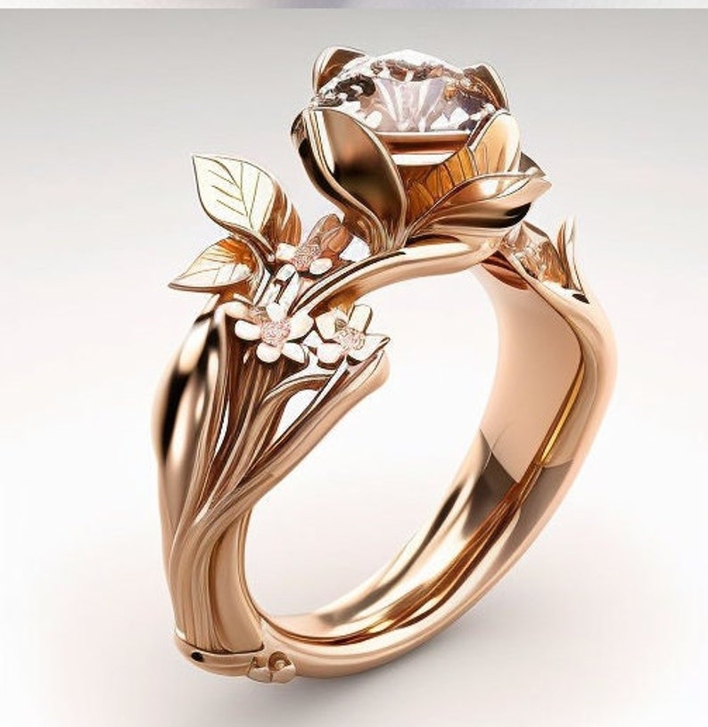 Flower Engagement Ring Cherry Blossom Engagement Ring Etsy