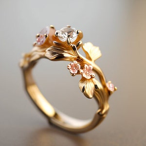 花の婚約指輪、桜の婚約指輪、モルガナイトの婚約指輪、小枝の婚約指輪、オタクの婚約指輪、花の金の指輪