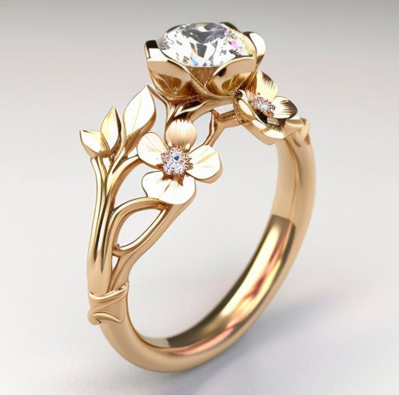 Flower Engagement Ring Cherry Blossom Engagement Ring - Etsy