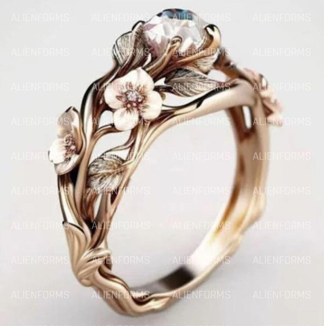 Flower Engagement Ring, Cherry Blossom Engagement Ring, Zircon