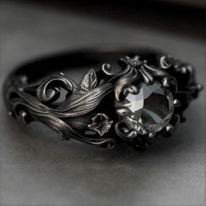 bague de fiançailles en or noir, non traditionnelle, bague de fiançailles gothique, bague de fiançailles vintage, bague tendance, bague de promesse, bague de geek