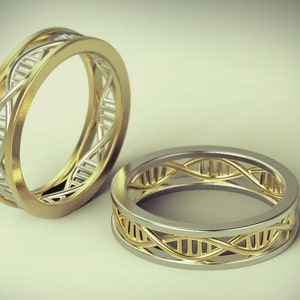 dna ring, dna wedding ring, geek wedding ring, microbiology, science ring, helix ring, biology ring, geek ring gold, science wedding image 2