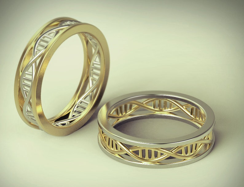 dna ring, dna wedding ring, geek wedding ring, microbiology, science ring, helix ring, biology ring, geek ring gold, science wedding image 2