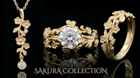 Flower Engagement Ring, Cherry Blossom Engagement Ring, Zircon
