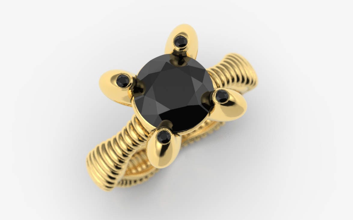 Geek Rings Geek Engagement Ring, Black Diamonds Engagement Ring, Alien Ring, Sci ...