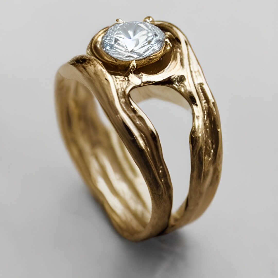 Moissanite Engagement Ring, Nature Inspired Ring, Organic Engagement ...