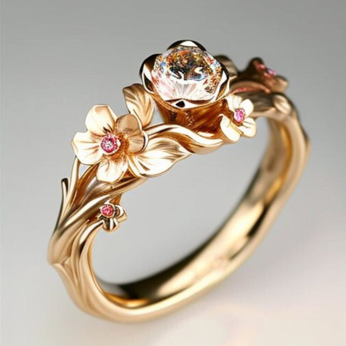 Flower Engagement Ring, Cherry Blossom Engagement Ring, Morganite