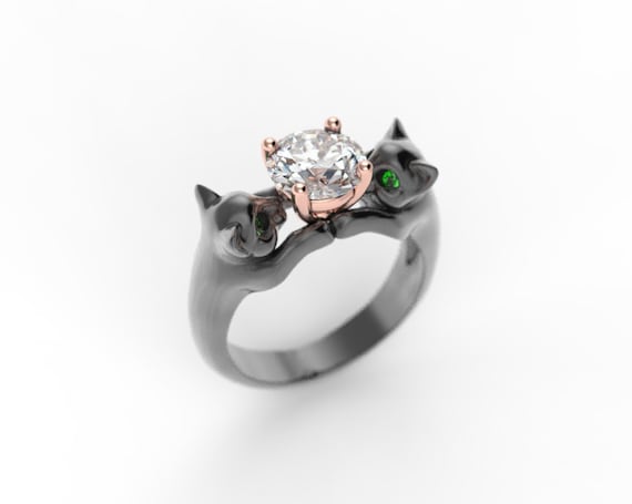 Anillo de compromiso de gato negro anillo de compromiso geek anillo de bodas de gatos para amantes de los gatos anillo de compromiso de gatito anillo de compromiso vegano Etsy Espana