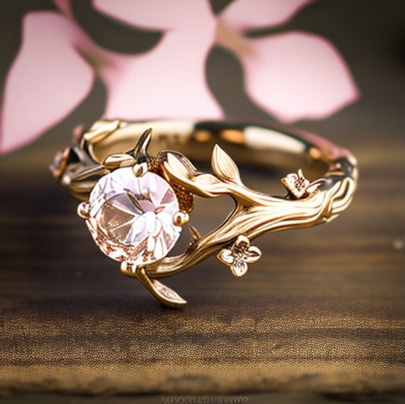 Flower Engagement Ring, Cherry Blossom Engagement Ring, Morganite