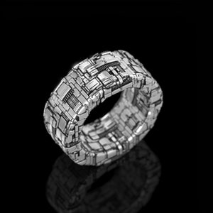 Geek wedding ring, cyberpunk ring, gamer ring, scifi ring, alien ring