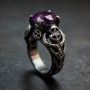 Bague de fiançailles tête de mort, bague de fiançailles rose fleur, bague de fiançailles gothique, bague de fiançailles alternative, bague de fiançailles en oralexandrite