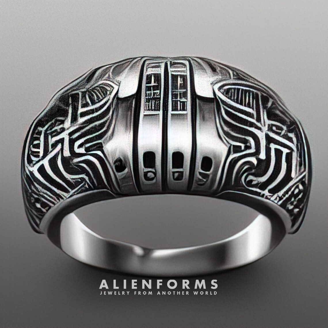 Futuristic Ring Geek Ring Scifi Ring Geek Gift Giger Ring Etsy