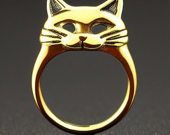 cat ring, cat statement ring, silver cat ring, gold cat ring, kitten ring, animal ring, cute ring, cat gift, cat lovers gift, anime ring