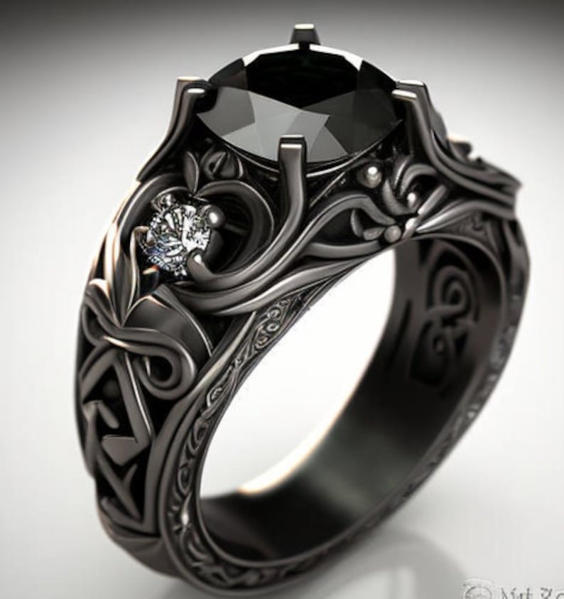 Black Gold Engagement Ring Non Traditional Gothic Engagement Etsy