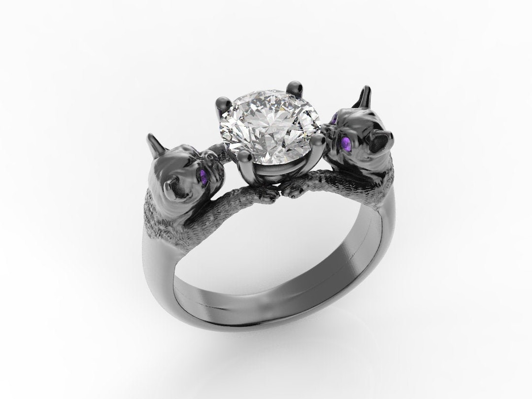 Dog Ring, Dog Engagement Ring, Black Dog Ring, Dogs Wedding Ring, Dog
