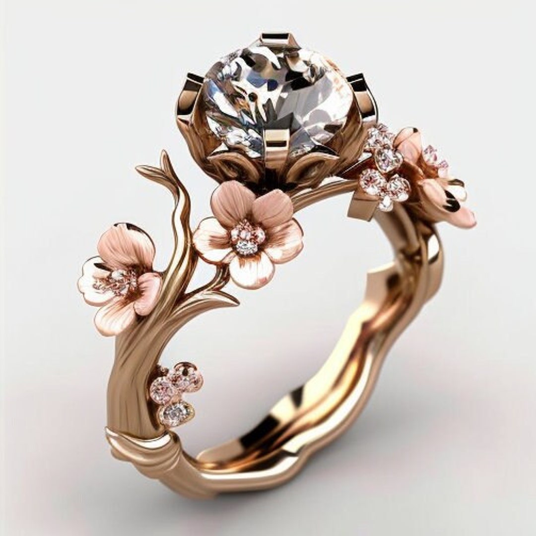 Flower engagement ring cherry blossom engagement ring rustic - Etsy ...