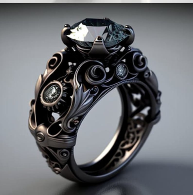 Black Gold Engagement Ring Non Traditional Gothic Engagement Etsy