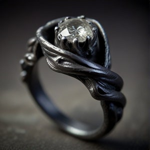 rohe Natur Verlobungsring, nicht traditionell, Gothic Verlobungsring, Vintage Verlobungsring, Statement Ring, Geek Verlobung, black gold