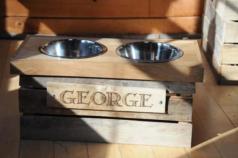 Dog Feeding Station With Storage Two Stainless Steel Bowls Etsy