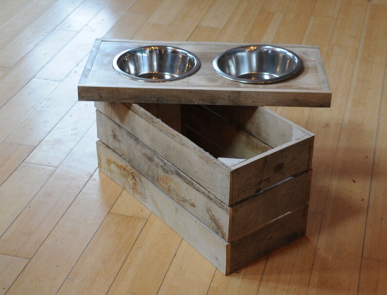 Dog Feeding Station With Storage Two Stainless Steel Bowls Etsy