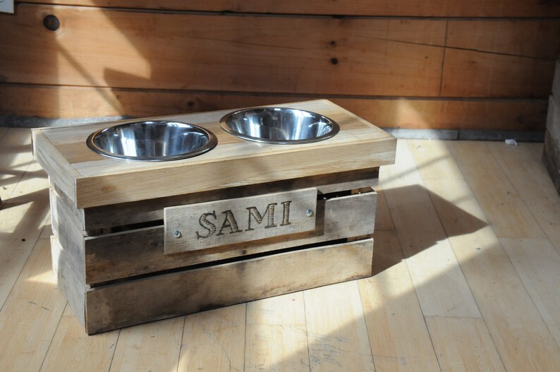 Dog Feeding Station With Storage Two Stainless Steel Bowls Etsy