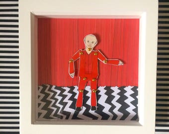 Twin peaks art, man from another place paper doll set in the black lodge, perfect gift for lynch fans, frame comes wrapped ready for gifting