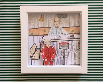 Twin Peaks framed diorama doll set! Perfect gift for David Lynch fans. All framed work is signed and wrapped ready for gifting. Wall decor.