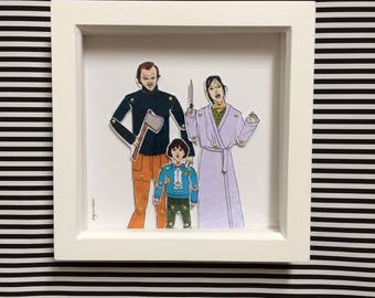 The Shining paper doll set! Perfect gift for Kubrick and Stephen King fans. All framed work comes signed and gift wrapped. Wall art. Dolls.