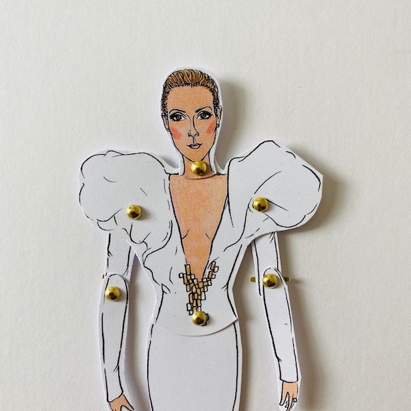 Celine Dion paper doll, Celine Dion print, paper dolls, articulated doll, paper decor, paper gifts, kitsch gifts, pop culture gifts