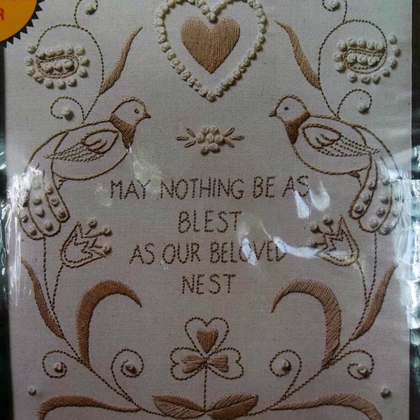 Candlewicking kit by Creative Moments "May Nothing Be As Blest As Our Beloved Nest" #8271 New Old Stock Stamped Design on Cotton Muslin HSNP