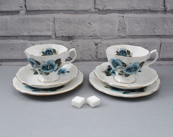 Vintage Richmond Ceramic Trio x 2 Blue Floral Great Cond Blue Rose Gold Rim Bone China Tea Set Tea Party English China Great Gift