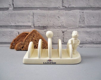 Vintage Lurpak Douglas Ceramic Toast Rack Cream Blue Text 1980s Kitchenalia Display Advertising Ceramics Retro Breakfast Table Humour Gift