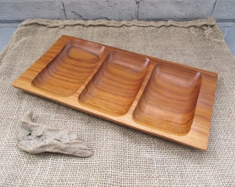 Mid Century Teak Wood Tray Nibbles Serving Tray Section Tray Coffee Table Use Kitchen Table Warm Rustic Hand Carved Traditional Wooden Gift