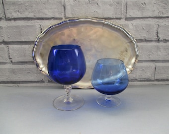 Retro Blue Balloon Glasses x 2 1970s Brandy Glasses Display Retro Styling Cocktail Bar Mid Century Oversized Glassware Vase Blue Decor Gift