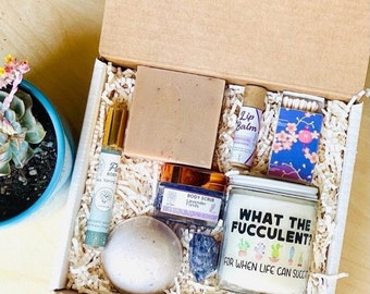 What The Fucculent Gift Box, Self Care Package, Spa Gift Set For Her, What The Fuccelent Candle Gifts, Sassy Care Package For Her, Gift Box