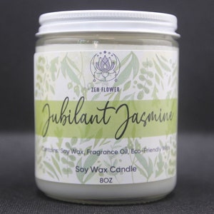 Jasmine Soy Wax Candle, Calming Stress & Anxiety Relief, Sleep Aid Bedroom Glow, Eco-Friendly Natural Soy